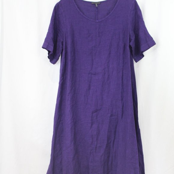 OSKA Dresses & Skirts - Oska Purple Brixi Linen Lagenlook Linen Short Sleeve Midi Dress
